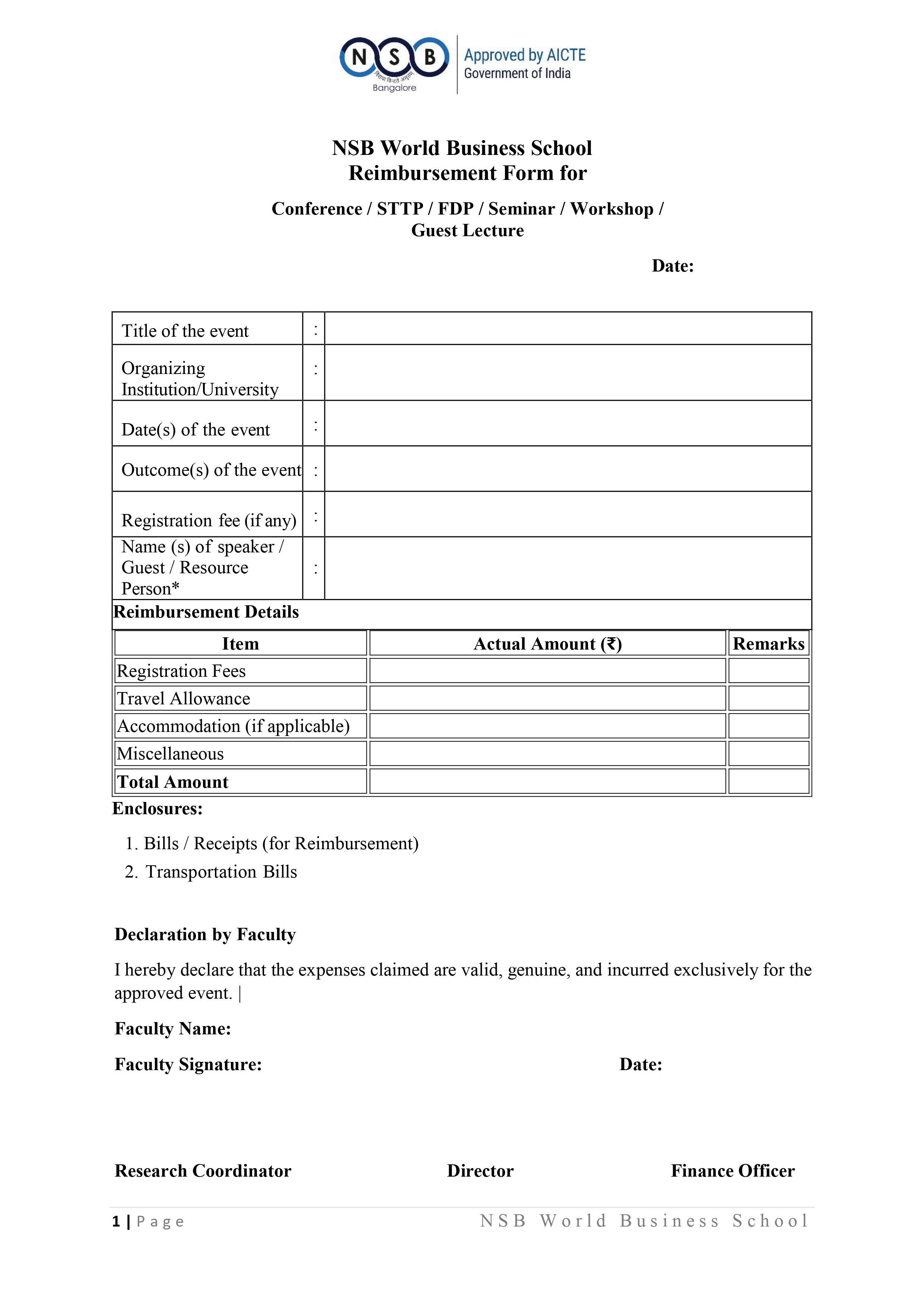 Guest Lecture/FDP/Workshop Reimbursement Form